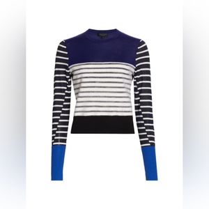 NWOT Rag & Bone 100% Merino Wool Mismatch Striped Sweater size S Blue & White